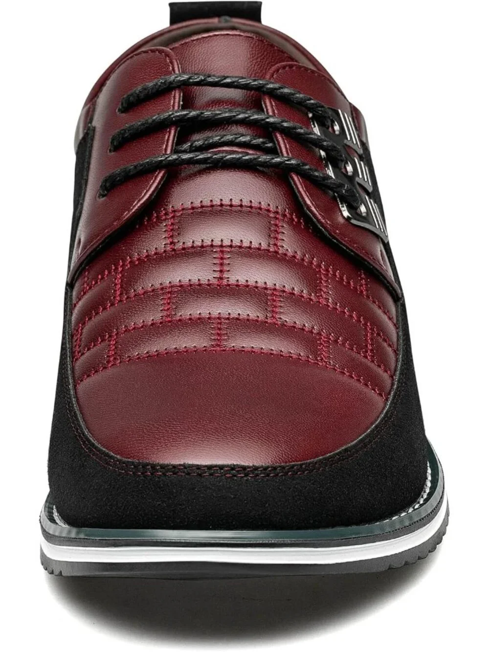 Men's Maroon Plaid Embossed Grid Leather Comfortable Hybrid Oxford Dress Sneaker